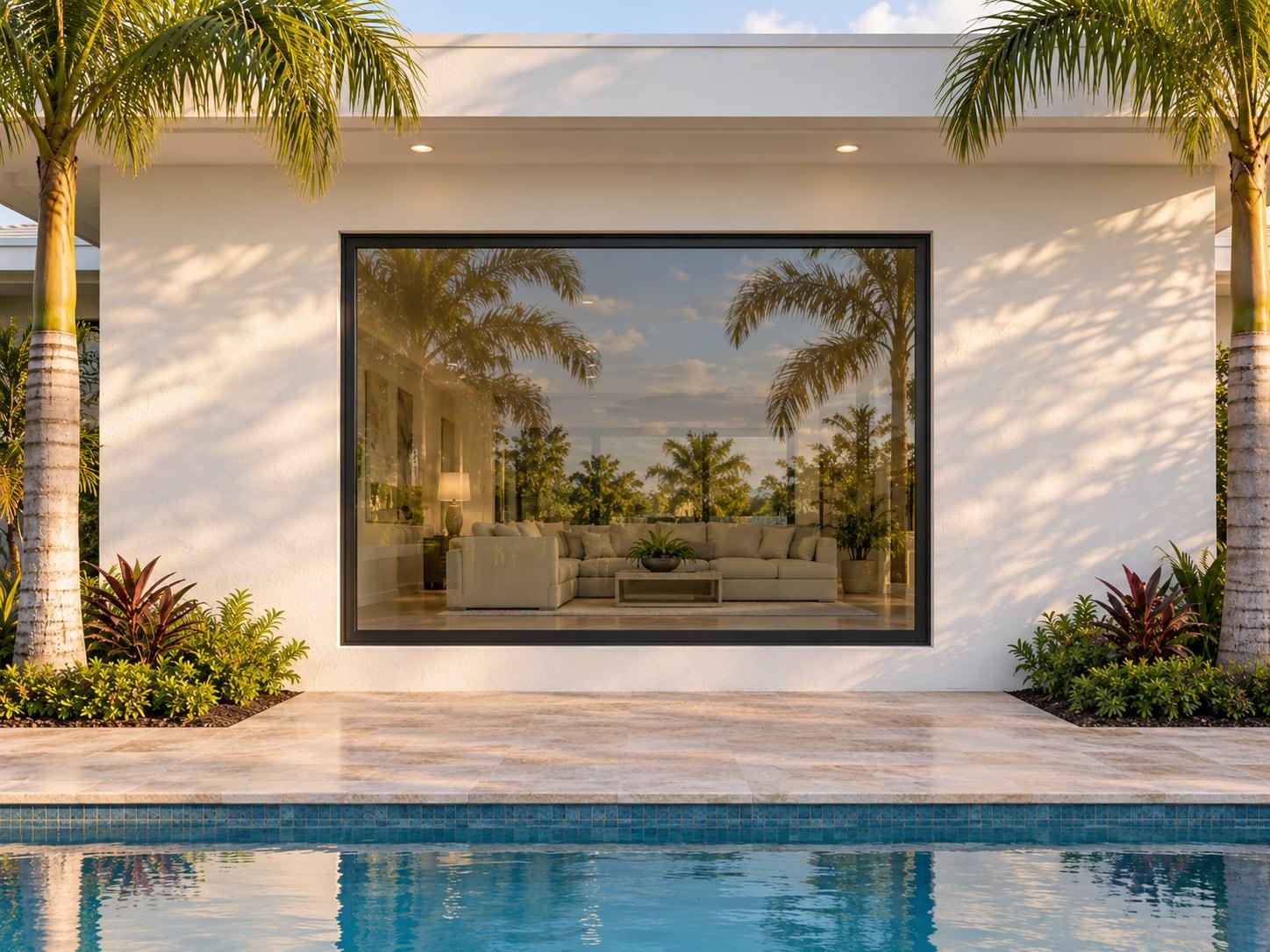 Large fixed picture impact window framing the view